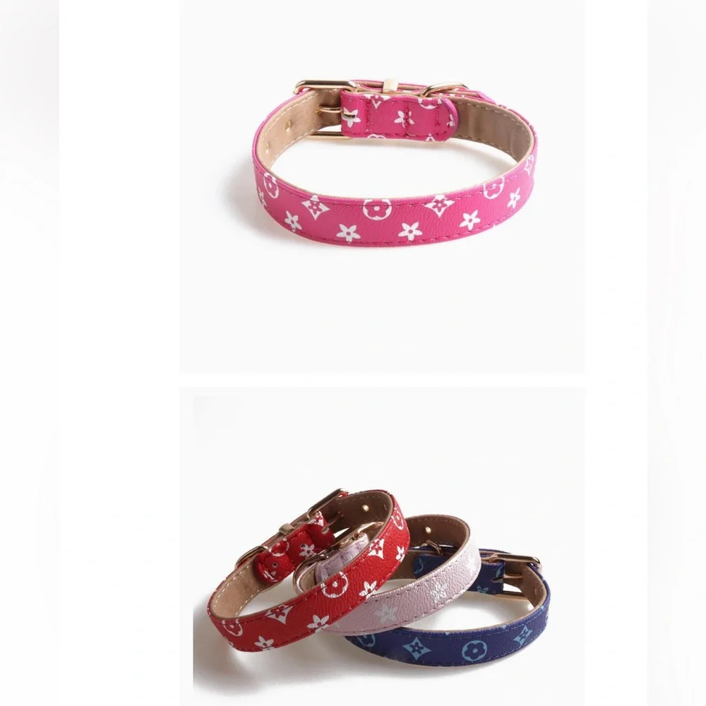 Pink Chewy Vuitton Flower Print - Collar NEW  1”w X L 20”